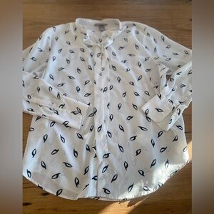 H&M Printed Long Sleeve Button Down Tie Neck Blouse‎ White Black 12 Preloved